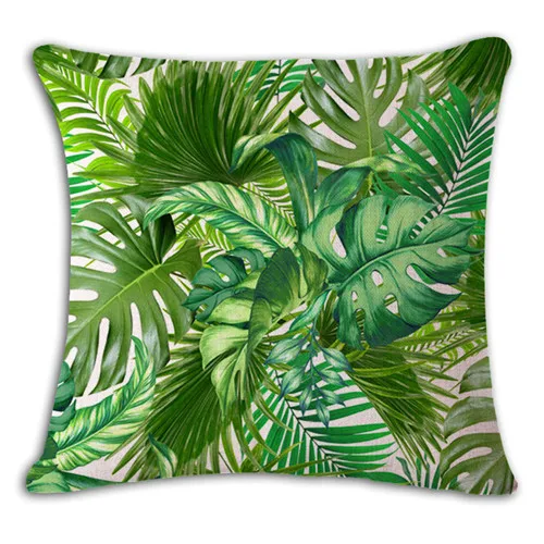Green Leaves Cushion Covers Tropical Plants Cactus Pineapple Palm Leaf