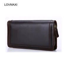 Мужские кошельки LOVMAXI из натуральной коровьей кожи, длинные кожаные клатчи на молнии, сумки, мужские кошельки, повседневные кошельки кофейного цвета