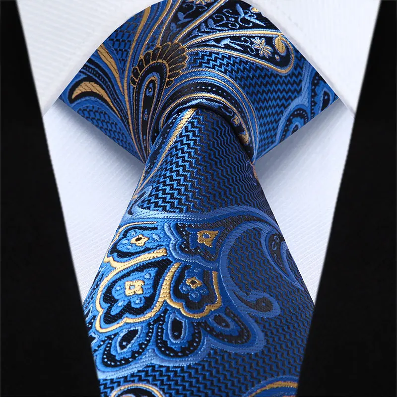 TP936B8S синий желтый Пейсли 3," Шелковый плетеный мужской галстук платок Набор вечерние Свадебный классический карманный квадратный галстук