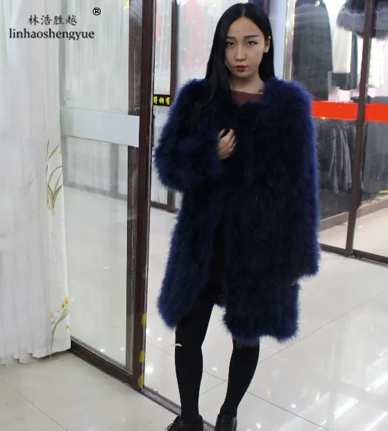 

Linhaoshengyue Ostrich hair coat , long sleeve,coat 90cm long, Novel fashion2017
