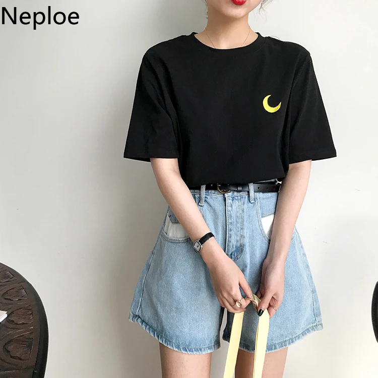 Neploe Сейлор Мун футболка Kawaii Женская летняя Harajuku Ullzang вышивка Женские топы