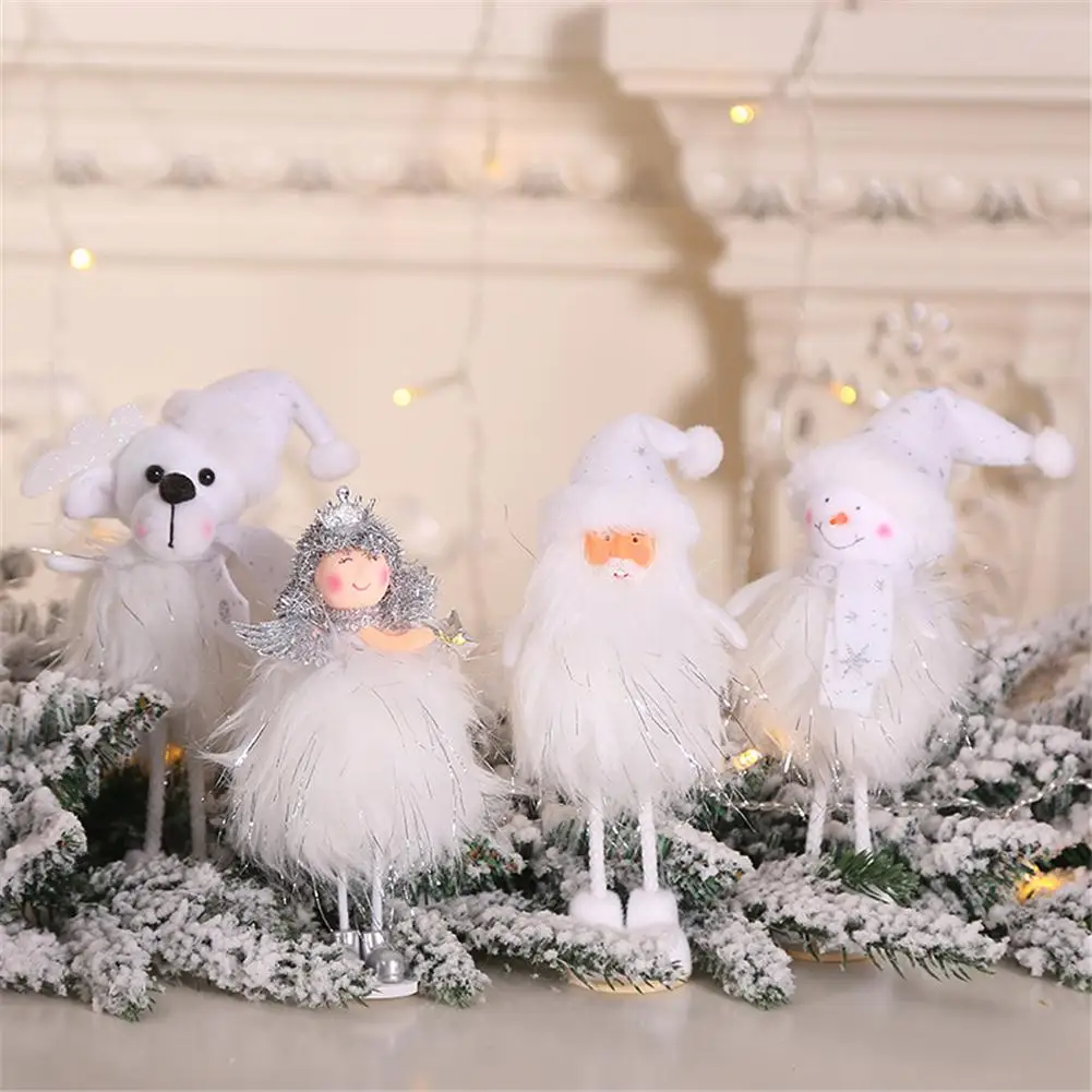 

Merry Christmas Ornaments Gift Santa Claus Snowman Tree Toy Doll Silver Silk Plush Stand Decorations For Home Window Shop