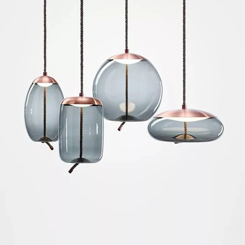 Скандинавский стиль минималистичный постмодерн роскошный светильник винтажный стеклянный подвесной светильник элегантность дымчато-серая люстра