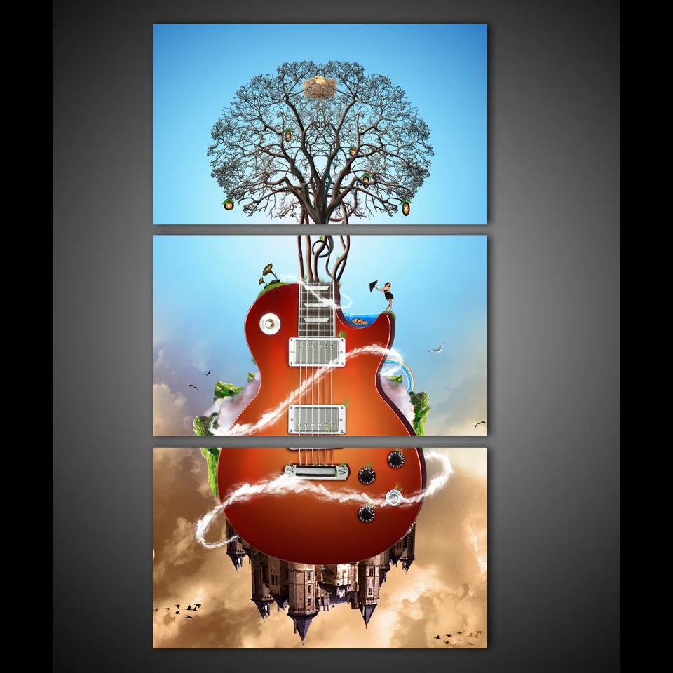 Home Decor Canvas Painting Abstract 3 Panel Guitar Landscape Decorative