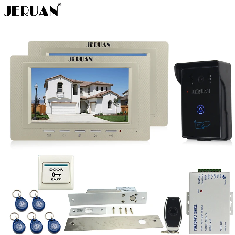 Jeruan два 7 ''lcd видеодомофон видео домофон система + 700TVL RFID доступ