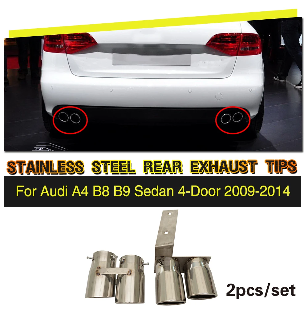 Stainless Steel Rear font b Exhaust b font Muffler Tip End Pipe 2pcs set for Audi