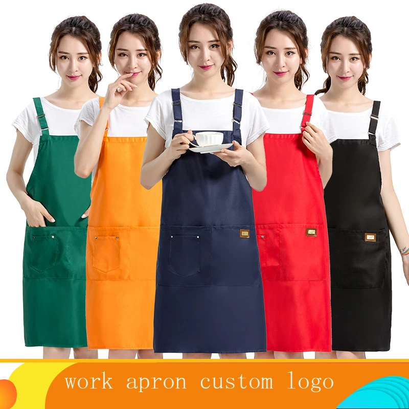 

Fashion Cooking Kitchen Apron For Woman Men work apron Bib with pockets Baking Restaurant Pinafore custom logo gift Wholesale