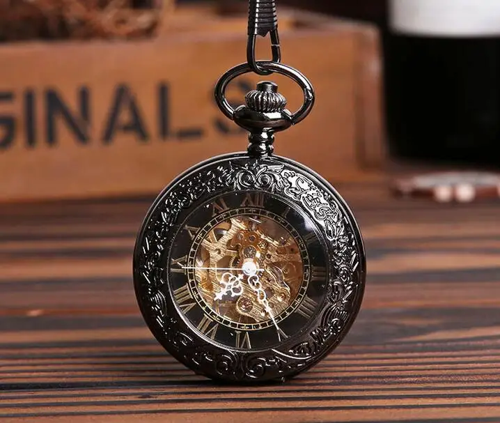 Fully automatic Mechanical pocket watch men Black Roman numeral