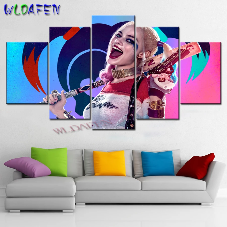 5 panel Artistic Harley Quinn Margot Robbie Suicide Squad painting Home