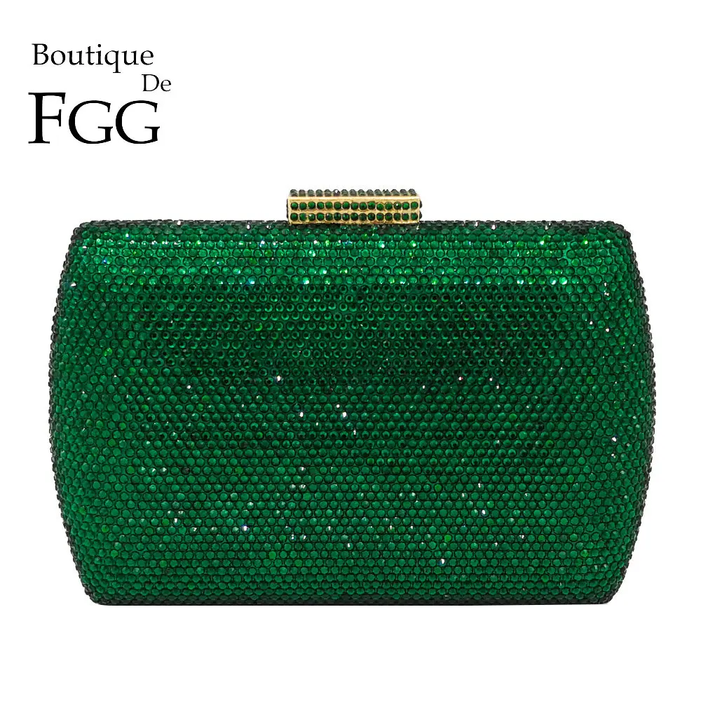 Skup Boutique De FGG eleganckie zielony szmaragdowy kryształ kobiety torebki wieczorowe metalowy twardy futerał Wedding Party kolacja diament sprzęgło torba
