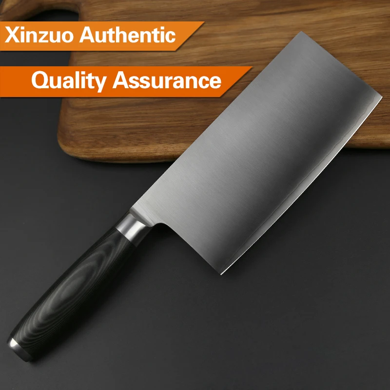 XINZUO 7'' Big Chinese Cleaver Knife 3 layer 440C Clad Forged German Stainless Steel Micarta Handle Kitchen Knives Cooking Tools