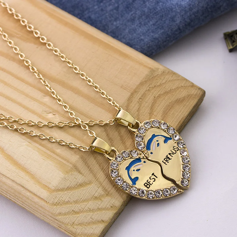 BEST FRIENDS Necklace BFF 2 Part Broken Heart Pendant Animal Panda Anchors Crystal Pendant Chain Necklace Friendship Jewelry