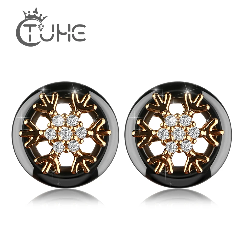 Для женщин серьги, Ювелирное Украшение из розового золота Украшенные стразами цветок Керамика серьги Модные украшения