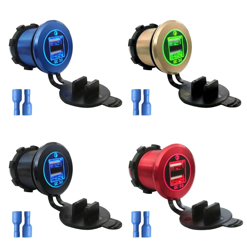 الألومنيوم 12 V 24 V QC 3.0 دراجة نارية قارب سيارة شاحن USB مزدوج محول ل كمبيوتر لوحي (تابلت) وهاتف ذكي GPS