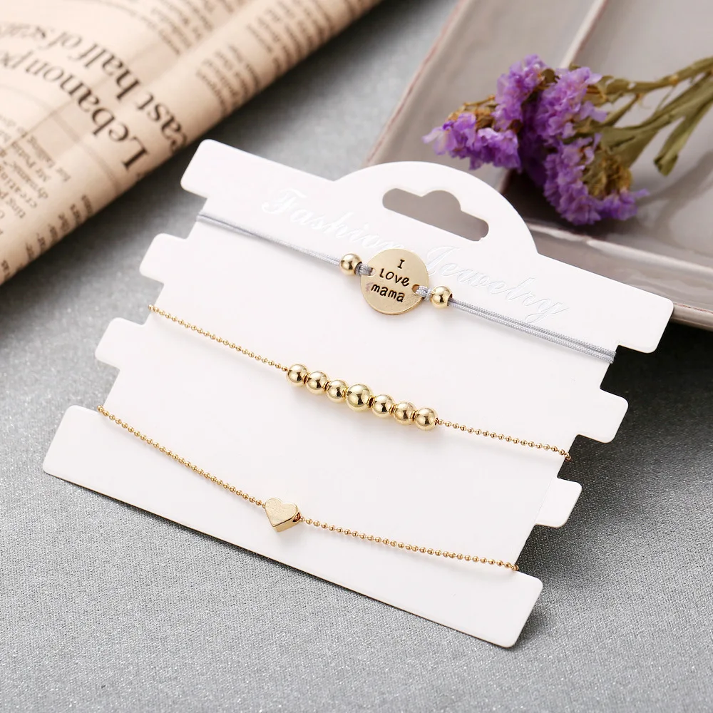 

3Pcs/Set English letters Heart To Send Mother Beaded Bracelet Charm Beaded Chain Bracelet Women Jewelry gift