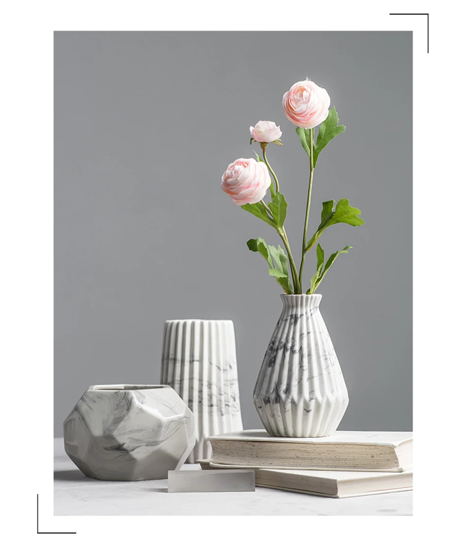 Nordic мрамор полосатый керамическая ваза сушеные Цветочная композиция маленькие вазы неправильные геометрические художественных ремесел дома, свадебное украшение