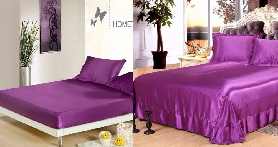 

Silk Sheets Purple Bedding set Satin Flat Fitted Bed Sheet bedspread Super Cal King size Queen full twin linens Customize 4PCS