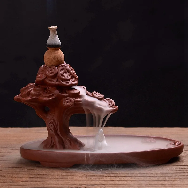 Ceramic Backform Incense Burner Holder Censer Purple Sand Smoke