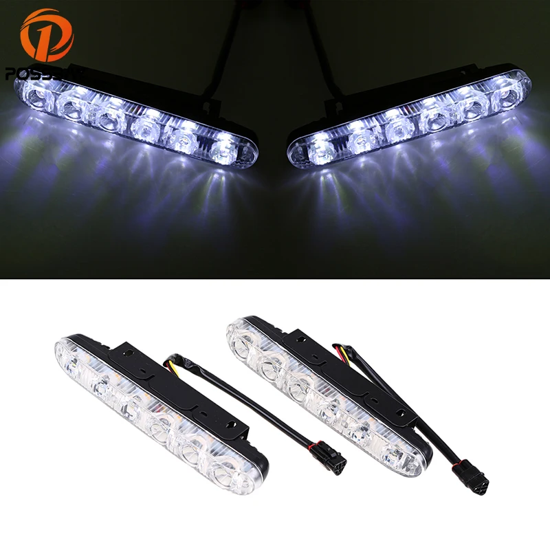 POSSBAY DRL LED Car Daytime Running Lights 6 LED Auto Fog Light 9 LEDs