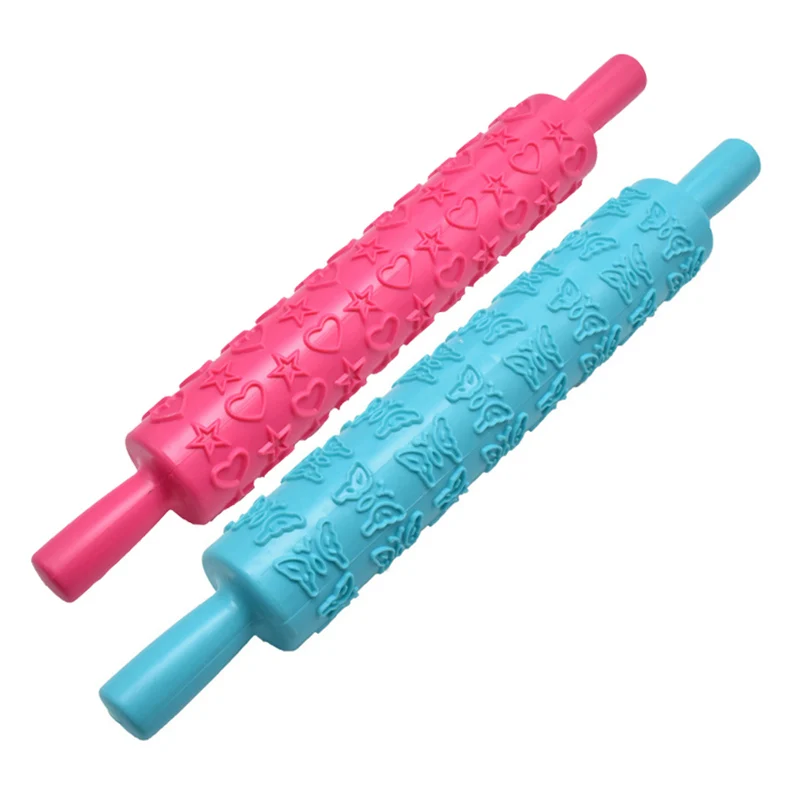 

2 Patterns Non-Stick Embossing Fondant Roller DIY Plastic Cake Dough Rolling Pin Craft Baking Decoration Pastry Accessories