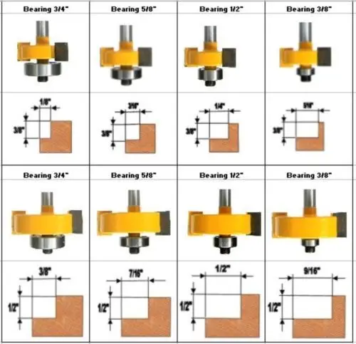 Шт. 2 шт. 1/4 хвостовик 1/2, 3/8 Rabbeting и маршрутизатор со слотами бит w/2 Подшипники комплект Деревообработка Резак деревообработка Биты