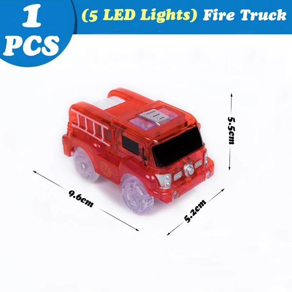 Magical Tracks Luminous Racing Track Car With Colored Lights DIY Plastic Glowing In The Dark Creative Toys For Kids 5LED red fire truck