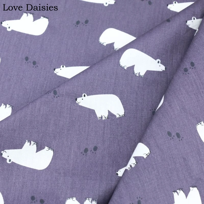 Harga 100% Katun Kain Kepar Kuning Gray Ungu Kartun Putih Kutub Beruang Footprint Kain untuk DIY Crib Selimut Lembar Handwork Dekorasi