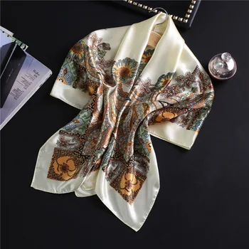 

Women Silk Scarf Square Luxury Brand 2020 New Smooth Office Neck Scarves Wrap Lady Pashmina Bandana Foulard 90*90cm Headband