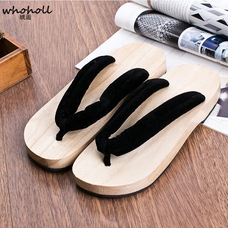 

WHOHOLL Geta Man Sandals Japanese Style Wooden Sandals for Men Flip-flops Slides Slippers Sandals Platform Flat COS Shoes