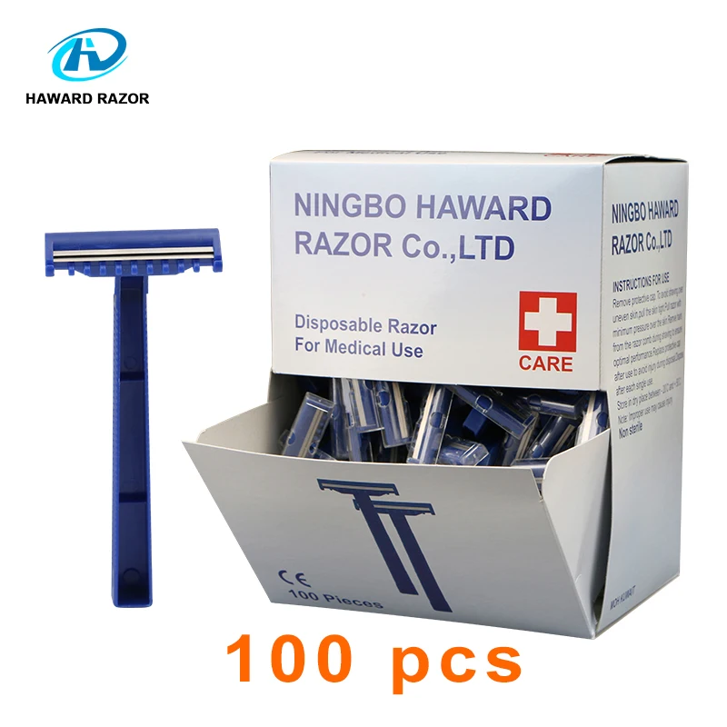 

HAWARD Razor Wholesale 100pc Twin Blade Disposable Medical Razor With CE Certification Hospital Skin Prep Razor For Hair Removal