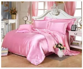 

Silk bedding set california king size queen full twin Pink satin duvet cover bedspread double fitted bed sheet quilt doona 6pcs