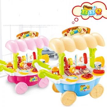 

New 1 Set Pretend Play Simulation Small Carts Mini Candy BBQ Cart Ice Cream Supermarket Children Toys Playing Baby Toy Xmas Gift