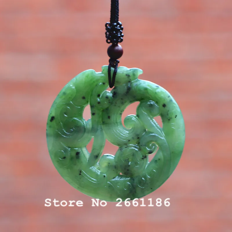 100% Natural green Chinese Hetian Jade 100% Hand-carved dragon Pendant 