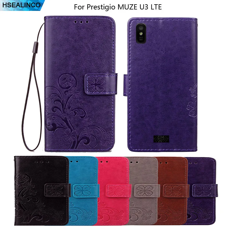 

HSEALINCO Wallet Case For Prestigio Muze U3 LTE PU Leatehr Flip Magnetic Cover With Strap Embossing Mobilephone Bag