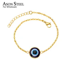 ASONSTEEL женский 18 см+ 2 см удлинитель звенья цепи браслеты трендовый стиль золото/серебро голубой глаз анти-аллергенные браслеты вечерние, подарок