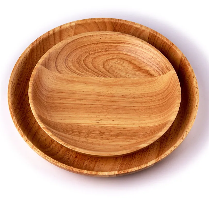 XMT-HOME Таиланд резиновая деревянная посуда круглый Западный поднос для пустыни еда Фрукты деревянная посуда тарелка 1 шт