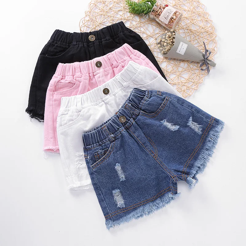 

1 2 3 4 5 6 7 8 9 10 12 Years Kids Girls Summer White Pink Blue Denim Cowboy Shorts For Girls School Short Pants New