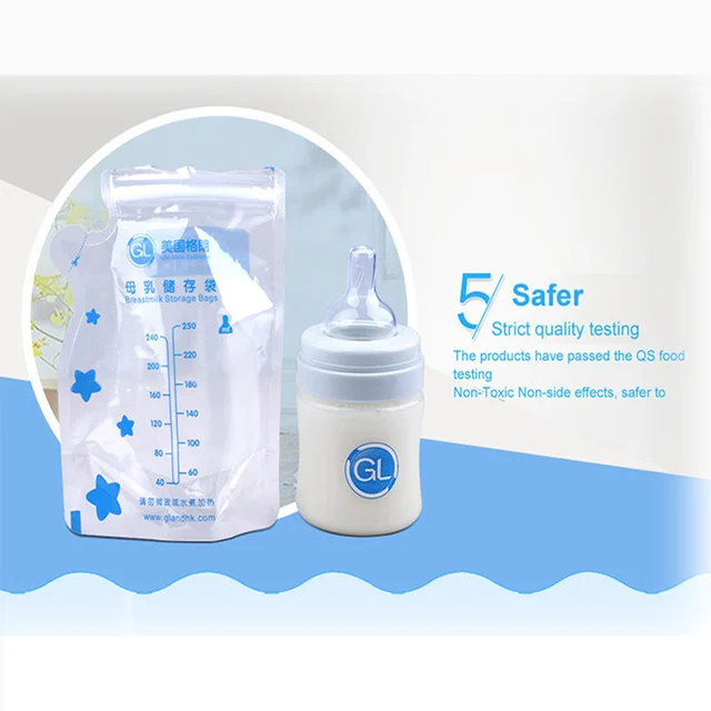 GL 120pcs 250ML Freezer Bags Big Breast Milk Storage Bags Baby Food Storage Breast Milk Bags Baby Breastmilk Feeding Safe Mother