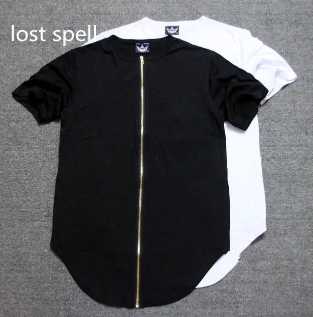 2018 t shirt men longline golen side zip t shirt hip hop tshirt