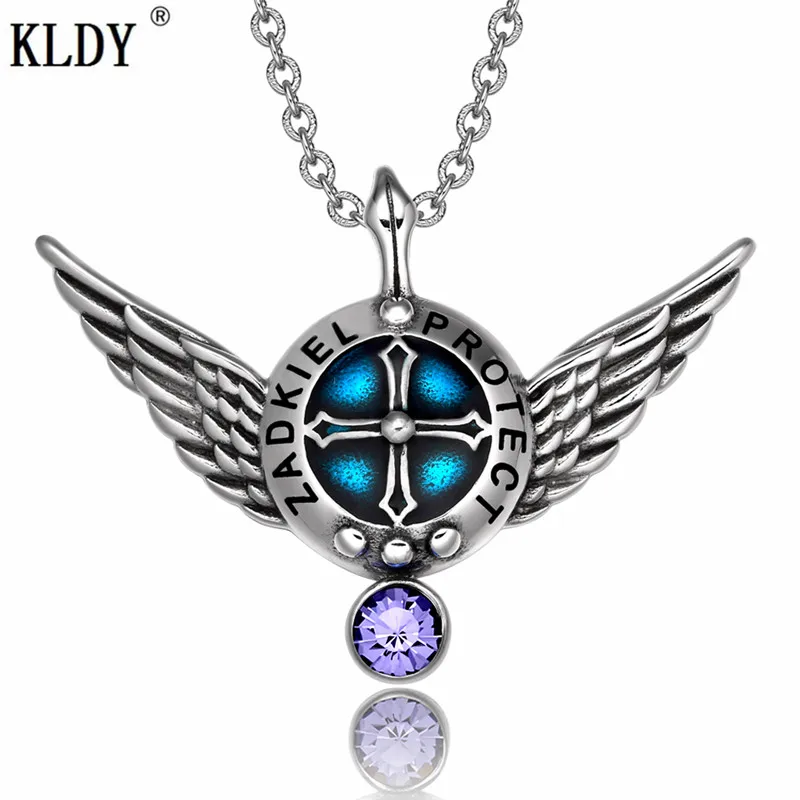 KLDY hot Crystal women Pendant Archangel Zadkiel Angel Wings Protection Shield Magic Power Charm Purple necklace | Украшения и