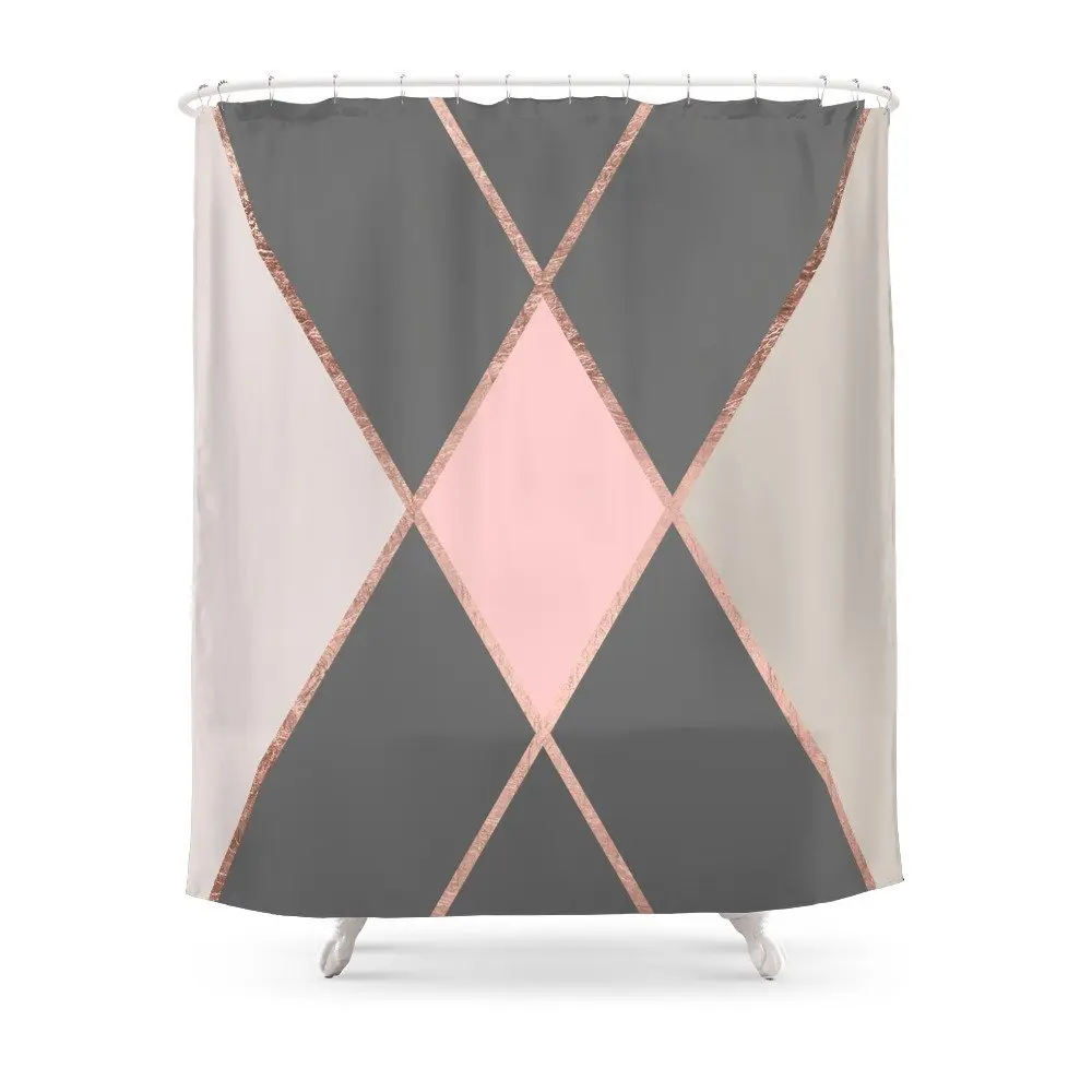 Modern Pastel Pink Gray Color Block Rose Gold Stripes Shower
