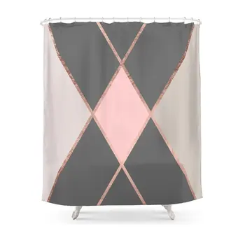 

Modern Pastel Pink Gray Color Block Rose Gold Stripes Shower Curtain Waterproof Bathroom Shower Curtains Shower