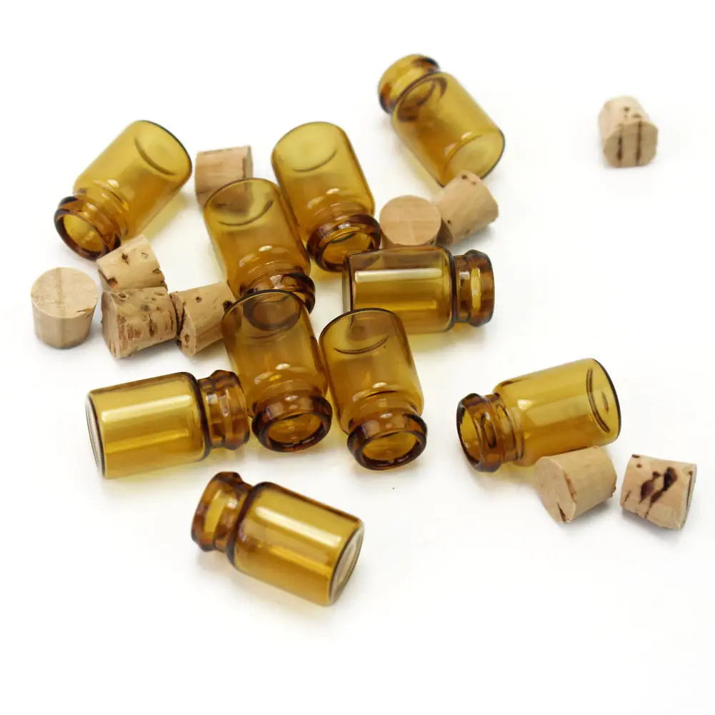 

10pcs/Lot Small Mini Brown Empty Glass Wishing Bottle Vials Jars Container Tiny Drifting Message Bottles For Wedding Holiday