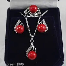 Благородство кварцевый кристалл 10 мм коралловый красный Южно-морской корпус жемчуг CZ Кольцо для серьг и ожерелья набор град