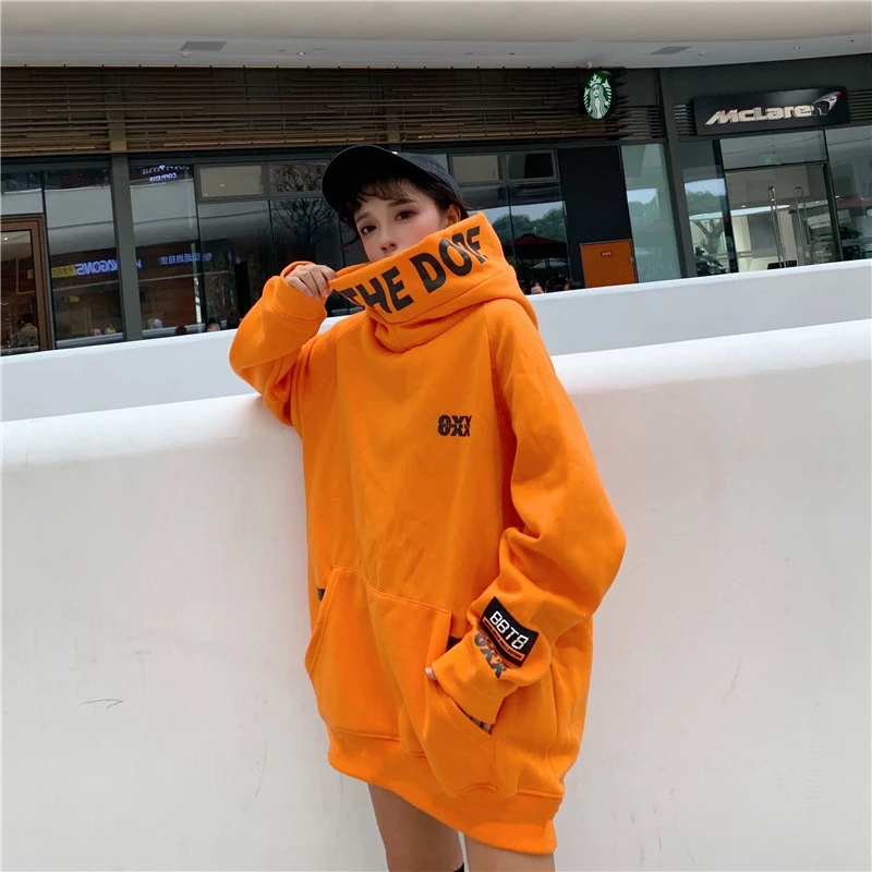 

Korean Version Of Harajuku Style Hooded Sweatshirt Autumn And Winter Models High Collar Plus Velvet Thick Sweatshirt Pullover