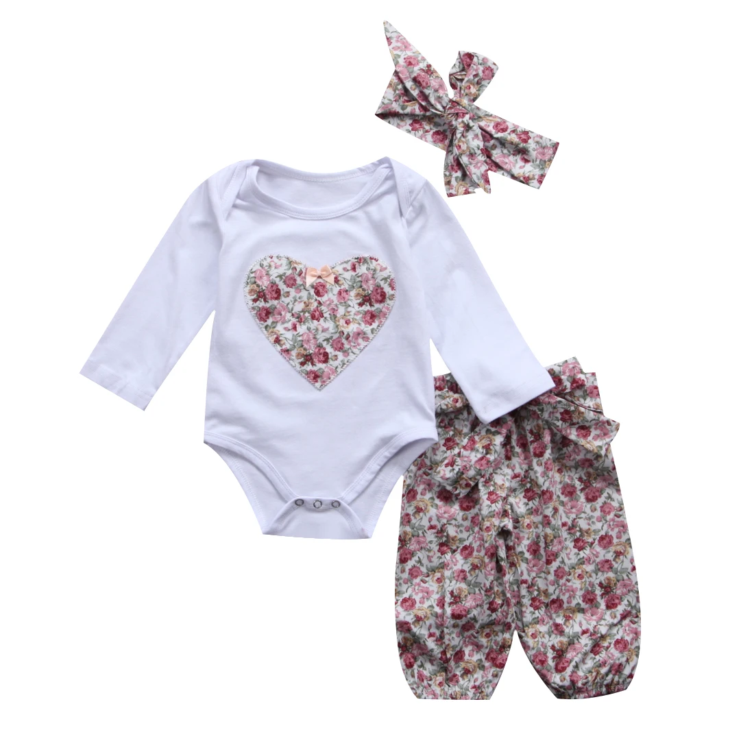 США; Одежда для маленьких девочек; белое боди с длинными рукавами и цветочным принтом в виде сердца; длинные брюки с поясом; леггинсы; осенняя одежда для девочек