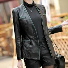 Женское из искусственной кожи черные куртки женская куртка из искусственной кожи пальто женский однобортный тонкий крой верхняя одежда плюс размер 4XL 5XL