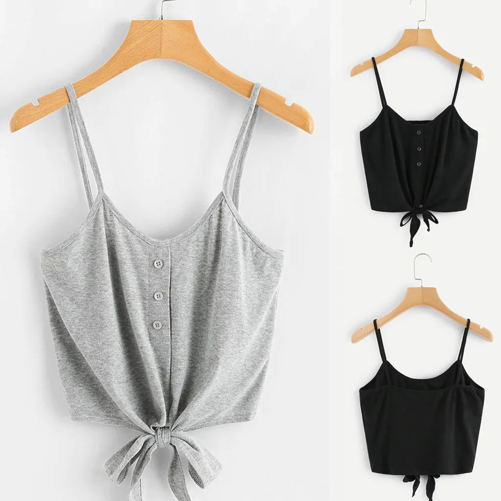 

2019 Fashion Sexy WomensWomen's Summer Casual Solid Sleeveless Design Buttons Shirt Tank Top Blouse Casual Women Sexy Blouse M#3