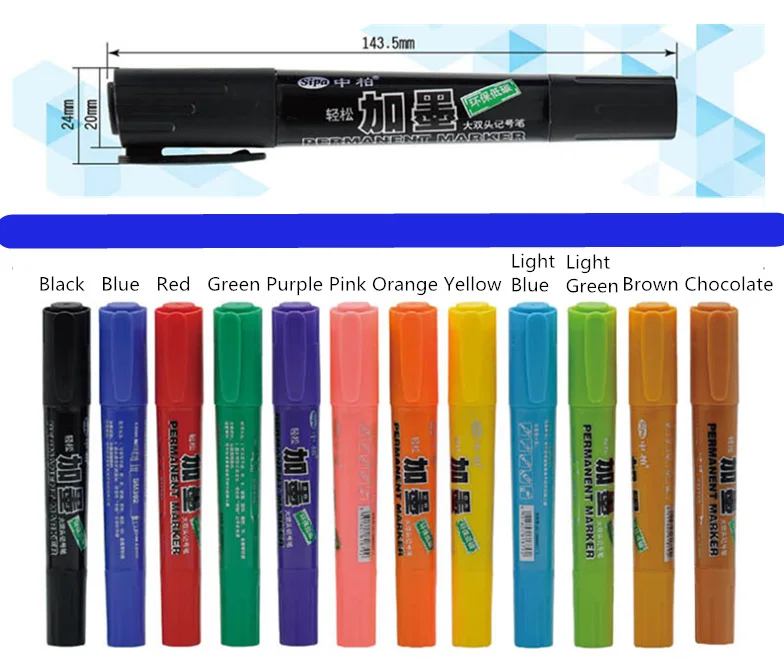 12 цветов Набор перманентные маркеры, большие двойные советы поп маркеры, прекрасные советы и советы для плакатов, празднования, продвижение письма