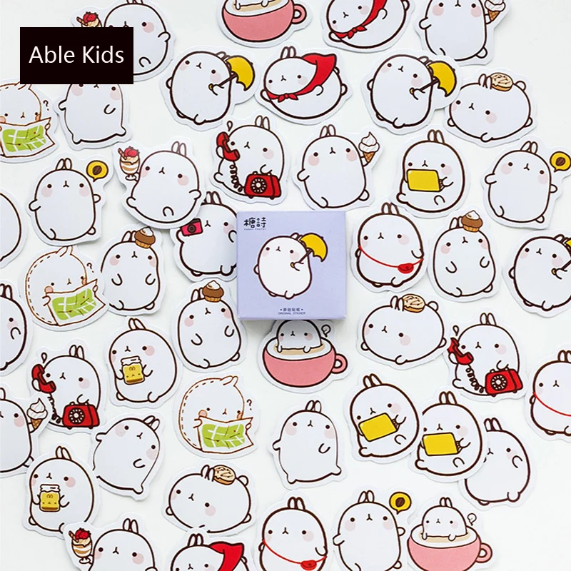 

45pcs /Pack Kawaii Molang Adhesive DIY Sticker Stick Label Notebook Album Diary Decor Student Stationery Kids Gift
